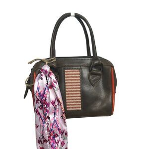 ZAAF Avalo Liya Handbag Dark Brown Leather Woven Detail African Artisan NWT $210